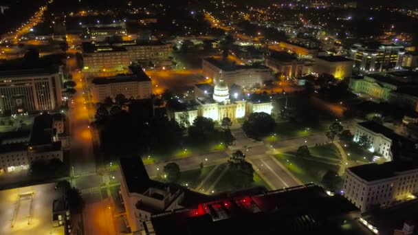 Lotnicze Wideo Miasta Montgomery Nocy — Wideo stockowe