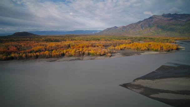 美しい丘とアラスカのクニック川近く秋の山の空撮 — ストック動画