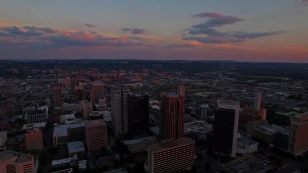 Luftbild Der Innenstadt Von Birmingham Bei Sonnenuntergang — Stockvideo