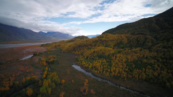 Vídeo Aéreo Hermosas Colinas Montañas Otoño Cerca Knik Lodge Alaska — Vídeo de stock