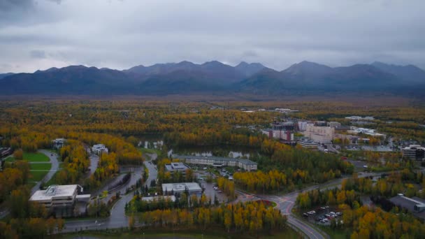 Vídeo Aéreo Anchorage Día Nublado Otoño — Vídeo de stock