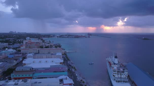 Aerial Video Island Nassau Bahamas Solnedgången — Stockvideo