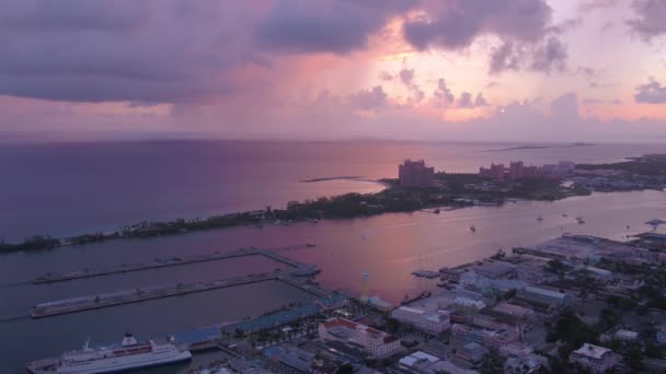 Vidéo Aérienne Île Nassau Aux Bahamas Coucher Soleil — Video