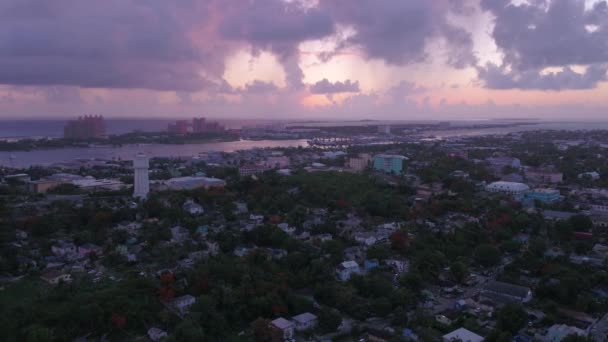 Letecké Video Ostrova Nassau Bahamách Při Západu Slunce — Stock video