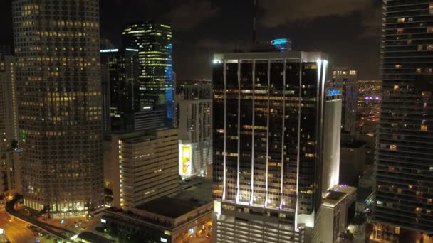 Lotnicze Wideo Downtown Miami Nocy — Wideo stockowe