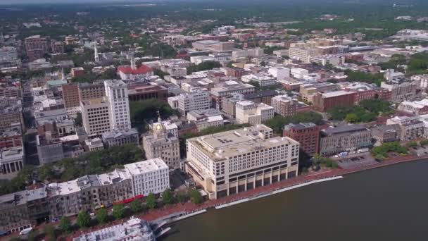 Aerial Video Downtown Savanah Sunny Day — Stock Video