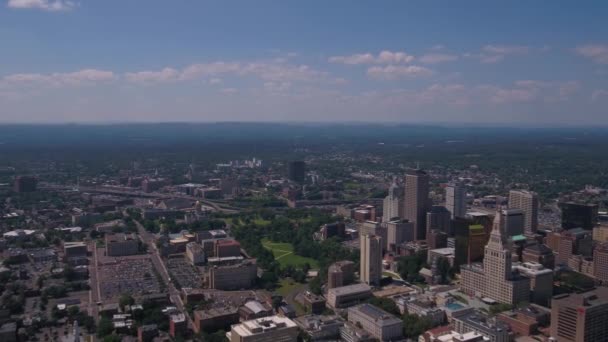 Aerial Video Downtown Hartford Sunny Day — Stock Video