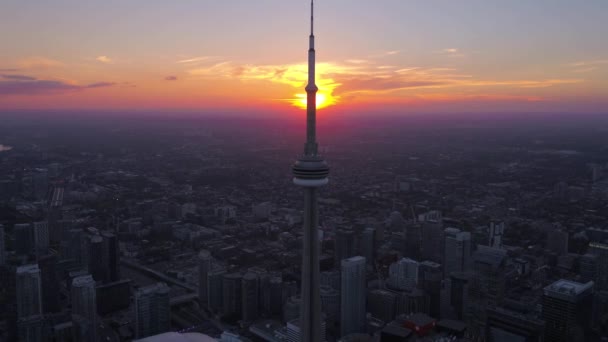 Luchtfoto Video Van Downtown Toronto Bij Zonsondergang Een Mooie Duidelijke — Stockvideo