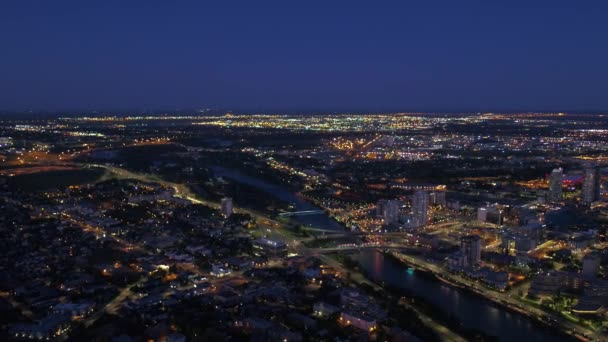 Aerial Video Downtown Calgary Natten — Stockvideo