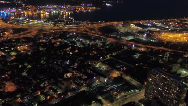 Aerial Video Downtown Newhaven Night — Stock Video