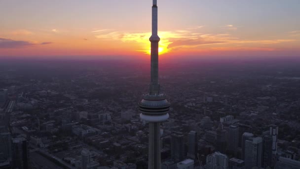 Luftbild Des Toronto Der Innenstadt Bei Sonnenuntergang Einem Schönen Klaren — Stockvideo
