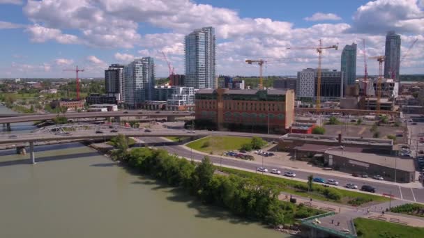 Vídeo Aéreo Del Centro Calgary Día Soleado — Vídeos de Stock