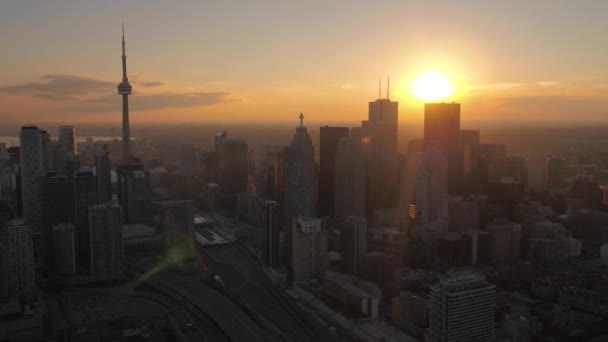 Vídeo Aéreo Del Centro Toronto Atardecer Una Hermosa Noche Clara — Vídeo de stock