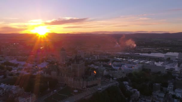 Luftbild Der Innenstadt Von Quebec Bei Sonnenuntergang — Stockvideo