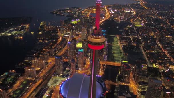 Luchtfoto Video Van Downtown Toronto Night Met Mooie Stadslichten — Stockvideo