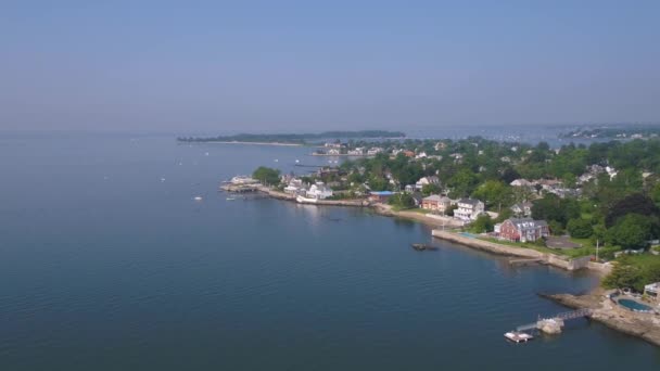 Aerial Video Downtown Stamford Och Hamnen — Stockvideo