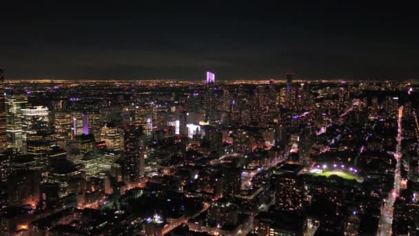 Luchtfoto Video Van Downtown Toronto Night Met Mooie Stadslichten — Stockvideo