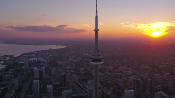 Aerial Video Centrala Toronto Solnedgången Vacker Klar Kväll — Stockvideo