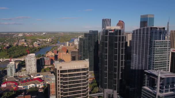 Luchtfoto Video Van Het Centrum Van Calgary Een Zonnige Dag — Stockvideo