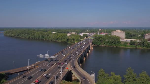 Aerial Video Downtown Hartford Sunny Day — Stock Video