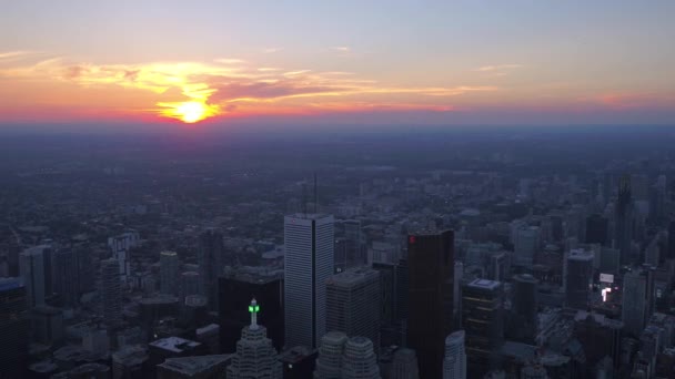 Luchtfoto Video Van Downtown Toronto Bij Zonsondergang Een Mooie Duidelijke — Stockvideo