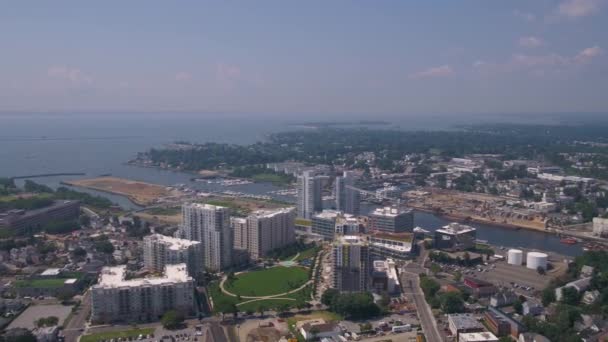 Luftbild Der Innenstadt Von Stamford Und Des Hafens — Stockvideo