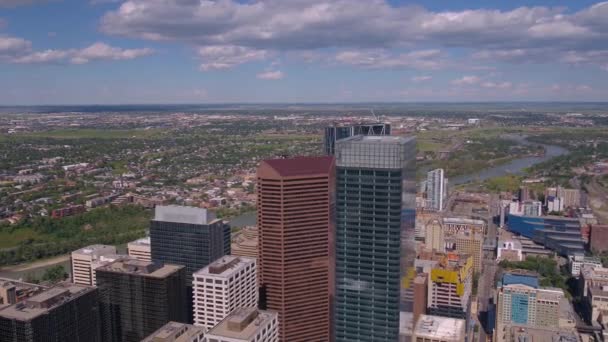 Aerial Video Downtown Calgary Sunny Day — Stock Video