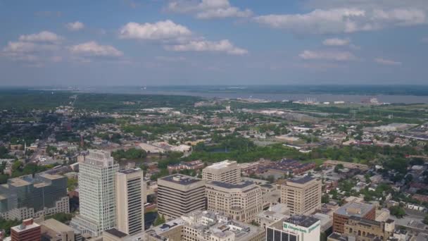 Aerial Video Downtown Wilmington Sunny Day — Stock Video