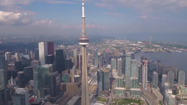 Luchtfoto Video Van Downtown Toronto Een Mooie Zonnige Dag — Stockvideo