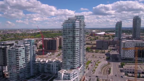 Luftbild Der Innenstadt Von Calgary Einem Sonnigen Tag — Stockvideo