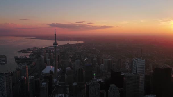Légi Videó Downtown Toronto Naplementekor Egy Gyönyörű Tiszta Este — Stock videók