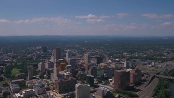 Aerial Video Downtown Hartford Sunny Day — Stock Video
