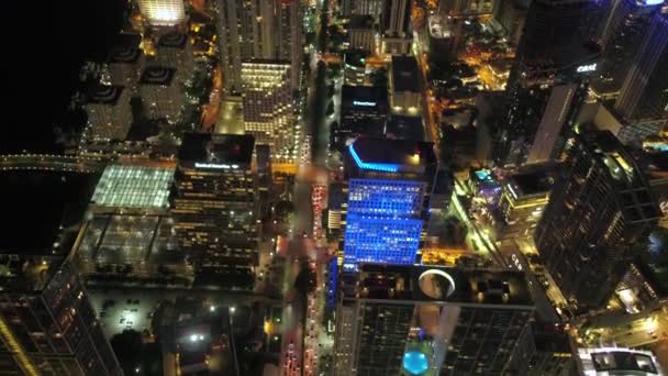 Lotnicze Wideo Downtown Miami Nocy — Wideo stockowe