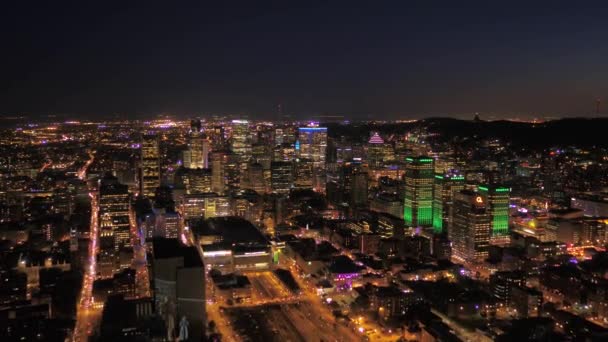 Vídeo Aéreo Del Centro Montreal Por Noche — Vídeos de Stock