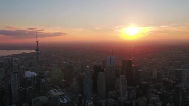 Luchtfoto Video Van Downtown Toronto Bij Zonsondergang Een Mooie Duidelijke — Stockvideo