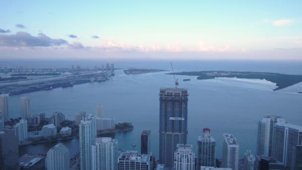 Vidéo Aérienne Centre Ville Miami Coucher Soleil — Video