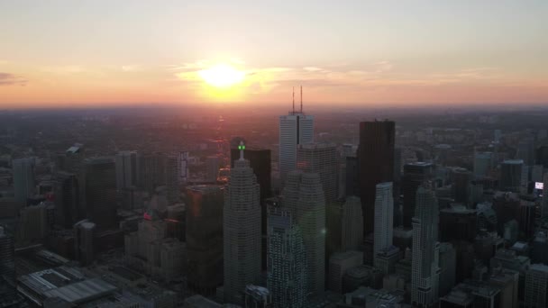 Aerial Video Centrala Toronto Solnedgången Vacker Klar Kväll — Stockvideo