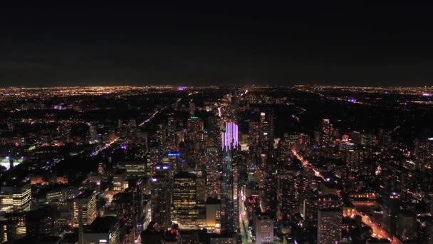 Luchtfoto Video Van Downtown Toronto Night Met Mooie Stadslichten — Stockvideo