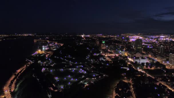 Luftbild Der Innenstadt Von Quebec Bei Nacht — Stockvideo