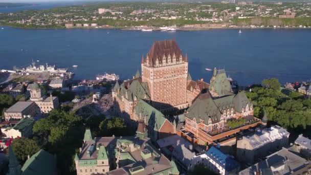 Aerial Video Quebec City Vacker Solig Dag — Stockvideo