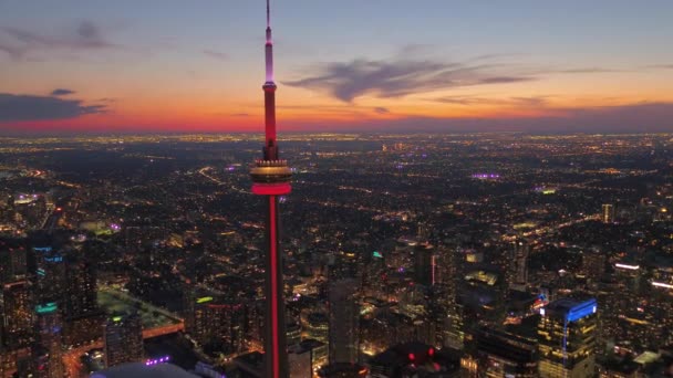 Воздушное Видео Центра Торонто Ночью Красивыми Городскими Огнями — стоковое видео