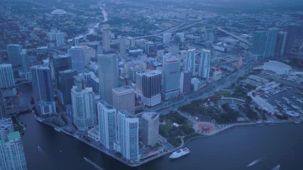 Vidéo Aérienne Centre Ville Miami Coucher Soleil — Video