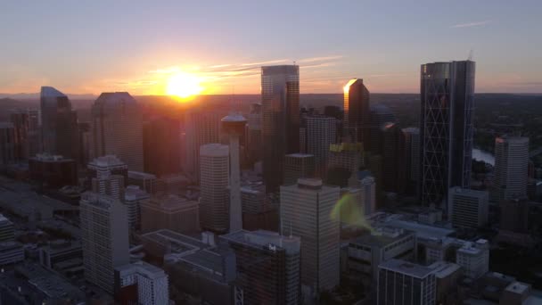 Letecké Video Downtown Calgary Západ Slunce Setmění — Stock video