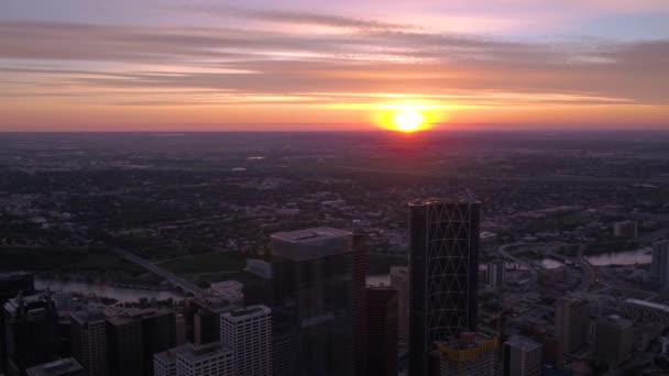 Vídeo Aéreo Centro Calgary Nascer Sol Amanhecer — Vídeo de Stock