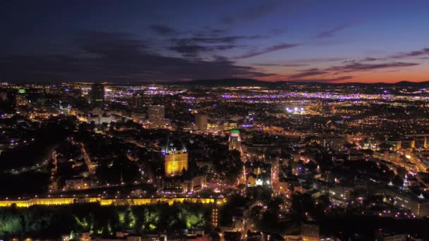 Luftbild Der Innenstadt Von Quebec Bei Nacht — Stockvideo