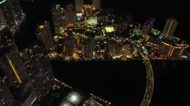 Aerial Video Downtown Miami Natten — Stockvideo