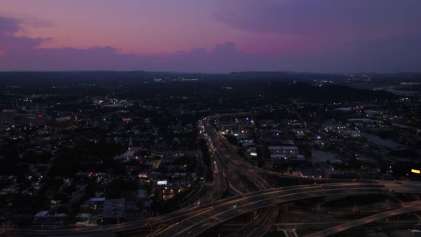 Видео Воздуха Центре Нюхейвена Ночью — стоковое видео