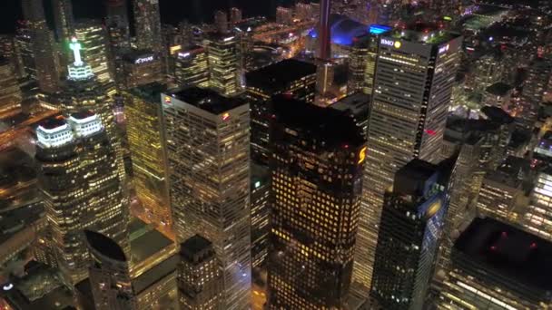 Aerial Video Downtown Toronto Night Beautiful City Lights — Stock Video