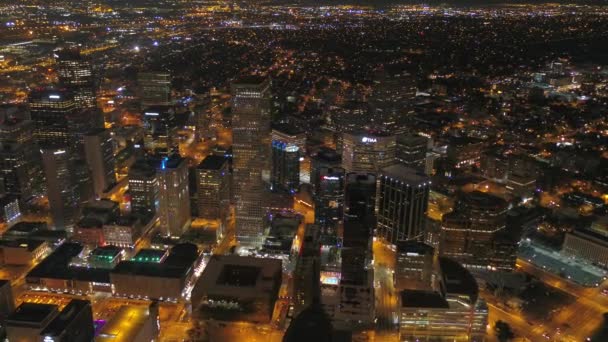 Video Aerian Din Centrul Orașului Denver Timp Noapte — Videoclip de stoc