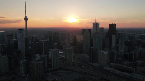 Aerial Video Downtown Toronto Sunset Beautiful Clear Evening — Stock Video